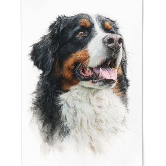 Watercolor Bernese Mountain Dog Portrait Print – Unframed Wall Art Poster - Picture 2 of 5